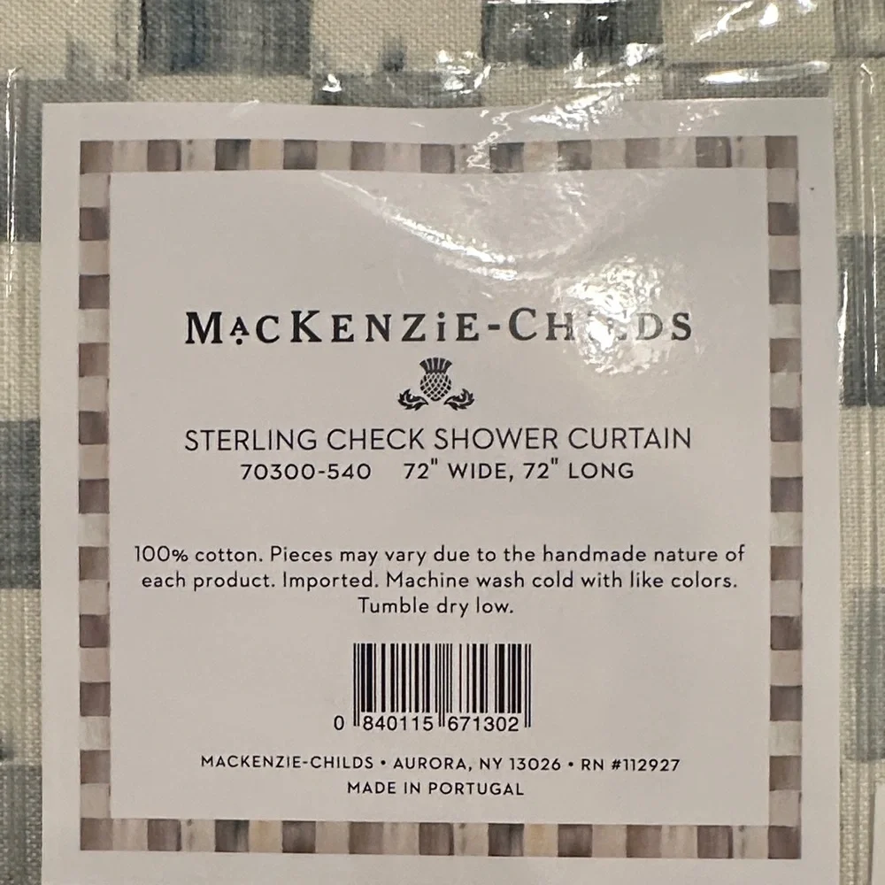 MacKenzie-Childs Sterling Check Shower Curtain NWT - Picture 2 of 7